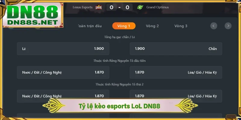 Tỷ lệ kèo esports LoL DN88